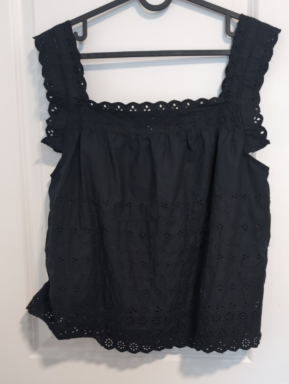 Black Eyelet Square-Neck Tank with Scalloped Straps - Picture 7 of 10